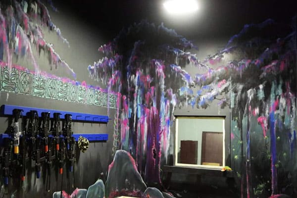 Amanda Bouldin's Parade Creations - More tropical Scenery - Background scenery design. Painting including blacklight, texture, and airbrushing.