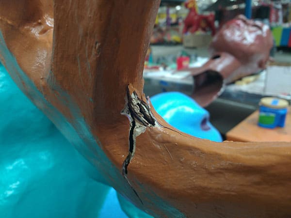 Amanda Bouldin's Parade Creations and Restorations - Damaged Moose Antler Base - Restoration work on paper mâché. Painting, color matching, texture and airbrushing.