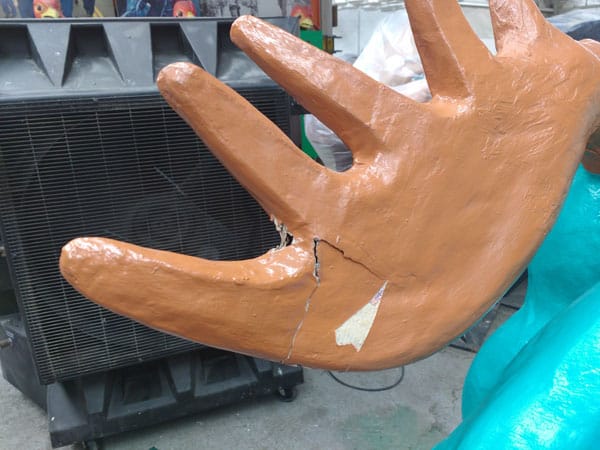 Amanda Bouldin's Parade Creations and Restorations - Damaged Moose Antler - Restoration work on paper mâché. Painting, color matching, texture and airbrushing.