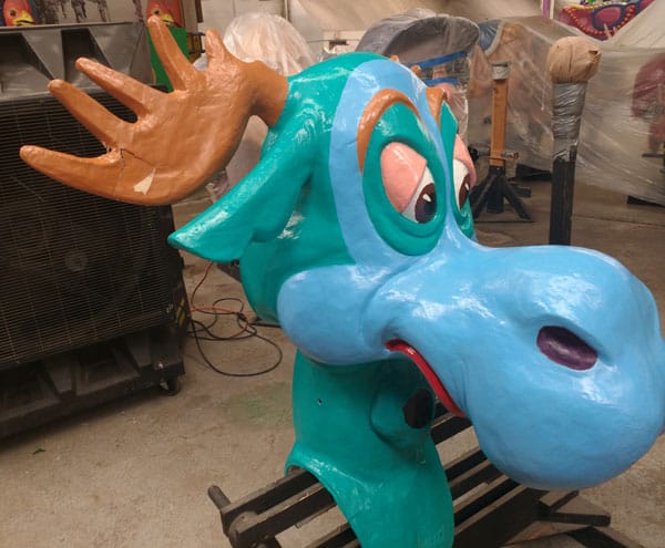 Amanda Bouldin's Parade Creations and Restorations - Damaged Moose - Restoration work on paper mâché. Painting, color matching, texture and airbrushing.