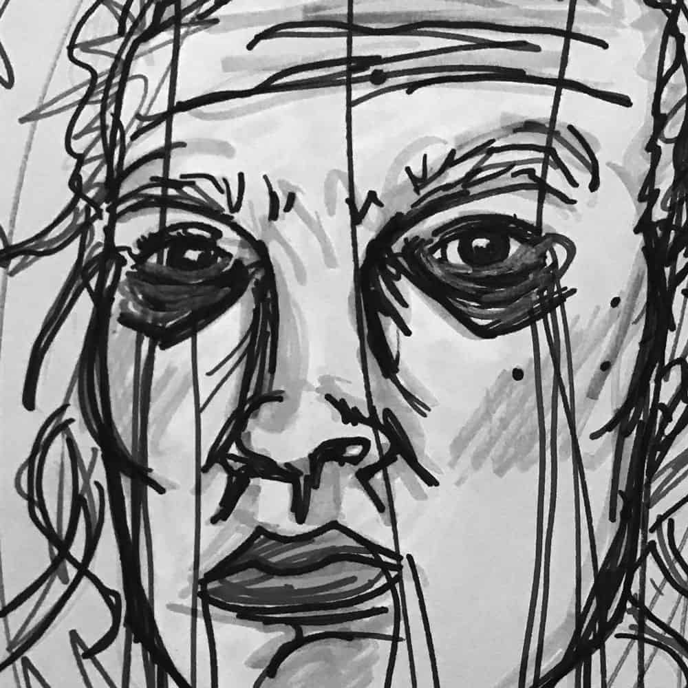 Amanda Bouldin's Self Portraits - So Tired - Colored marker on paper.