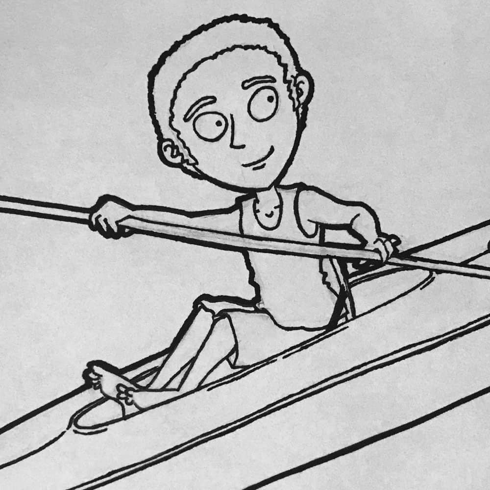 Amanda Bouldin's Commissioned Work - Kayaker - Ink on paper.